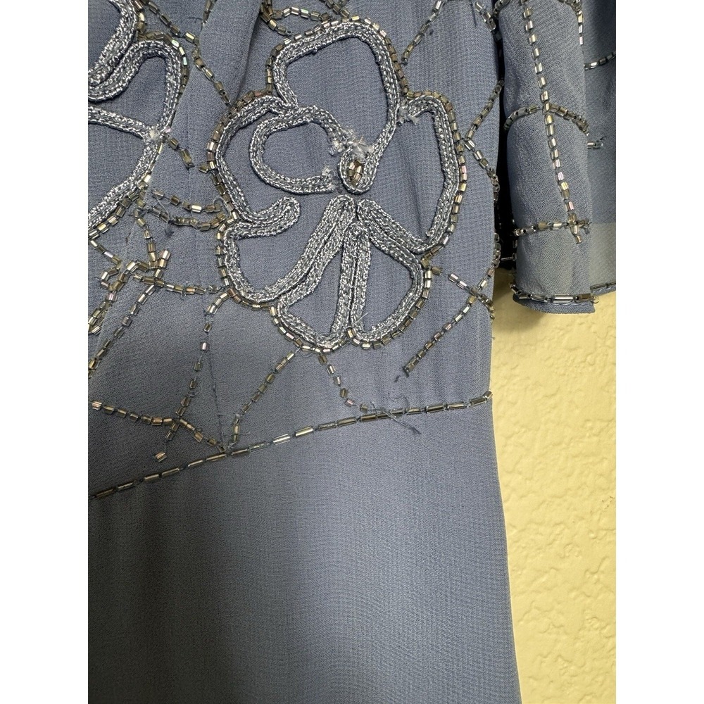 JS‎ Collections Lauren Gown 2 Steel Blue Beaded Flutter Sleeve Whimsigoth Fairy - Picture 3 of 11